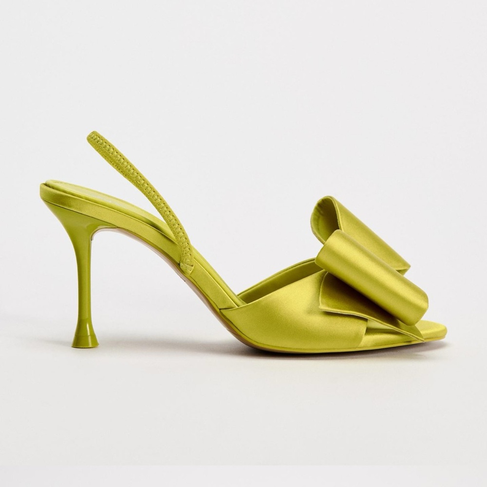 NWT ZARA SOLD OUT Satin Effect Bow Heel in GREEN Size 6.5